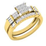 0.60 Carat (ctw) 10K Yellow Gold Round Baguette & Princess Diamond Ladies Engagement Ring Set