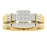 0.60 Carat (ctw) 10K Yellow Gold Round Baguette & Princess Diamond Ladies Engagement Ring Set
