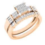 0.60 Carat (ctw) 14K Rose Gold Round Baguette & Princess Diamond Ladies Engagement Ring Set