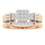 0.60 Carat (ctw) 14K Rose Gold Round Baguette & Princess Diamond Ladies Engagement Ring Set