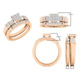 0.60 Carat (ctw) 14K Rose Gold Round Baguette & Princess Diamond Ladies Engagement Ring Set