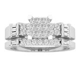 0.60 Carat (ctw) 14K White Gold Round Baguette & Princess Diamond Ladies Engagement Ring Set