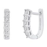 0.10 Carat (ctw) Sterling Silver Round White Diamond Ladies Hoop Earrings 1/10 CT