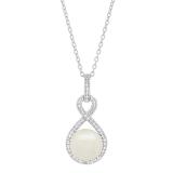 Sterling Silver 10 MM Round White Freshwater Pearl & Diamond Ladies Infinity Pendant