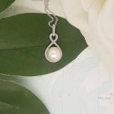 Sterling Silver 10 MM Round White Freshwater Pearl & Diamond Ladies Infinity Pendant