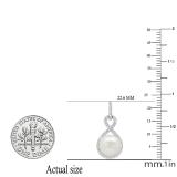Sterling Silver 8 MM Each Round White Freshwater Pearl & Diamond Ladies Infinity Drop Earrings