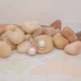 Sterling Silver 8 MM Each Round White Freshwater Pearl & Diamond Ladies Infinity Drop Earrings