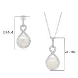 Sterling Silver Round White Freshwater Pearl & Diamond Ladies Infinity Drop Earrings & Pendant Set