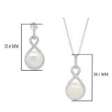 Sterling Silver Round White Freshwater Pearl & Diamond Ladies Infinity Drop Earrings & Pendant Set