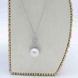 Sterling Silver Round White Freshwater Pearl & Diamond Ladies Infinity Drop Earrings & Pendant Set