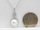 Sterling Silver Round White Freshwater Pearl & Diamond Ladies Infinity Drop Earrings & Pendant Set