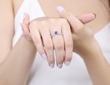 10K White Gold 5.5 MM Round Amethyst & Emerald Ladies Bridal Engagement Leaf Ring