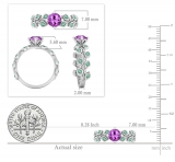 10K White Gold 5.5 MM Round Amethyst & Emerald Ladies Bridal Engagement Leaf Ring