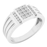 0.25 Carat (ctw) 10K White Gold Round White Diamond Men's Square Ring 1/4 CT