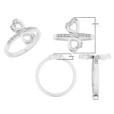 0.07 Carat (ctw) 18K White Gold Round White Diamond Ladies Bridal Bypass Double Heart Promise Ring