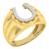 0.25 Carat (ctw) 10K Yellow Gold Round White Diamond Men's Fashion Horseshoe Ring 1/4 CT