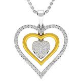 0.45 Carat (ctw) 18K White & Yellow Gold Round White Diamond Ladies Triple Heart Pendant 1/2 CT