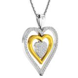 0.45 Carat (ctw) 18K White & Yellow Gold Round White Diamond Ladies Triple Heart Pendant 1/2 CT
