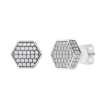 0.20 Carat (ctw) Sterling Silver Round Diamond Hexagon Mens Cluster Stud Earrings 1/5 CT