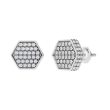 0.20 Carat (ctw) Sterling Silver Round Diamond Hexagon Mens Cluster Stud Earrings 1/5 CT