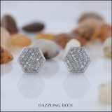 0.20 Carat (ctw) Sterling Silver Round Diamond Hexagon Mens Cluster Stud Earrings 1/5 CT