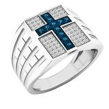 0.50 Carat (ctw) Sterling Silver Round Blue & White Diamond Men's Wedding Band Ring 1/2 CT