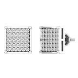0.55 Carat (ctw) Sterling Silver Round Diamond Dice Shape Mens Iced Stud Earrings 1/2 CT