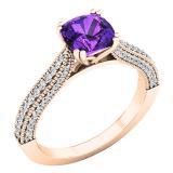 10K Rose Gold 6 MM Cushion Amethyst & Round White Diamond Ladies Bridal Engagement Ring