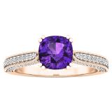 10K Rose Gold 6 MM Cushion Amethyst & Round White Diamond Ladies Bridal Engagement Ring
