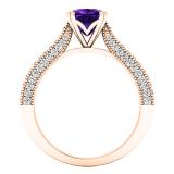 10K Rose Gold 6 MM Cushion Amethyst & Round White Diamond Ladies Bridal Engagement Ring