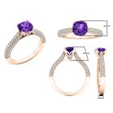 10K Rose Gold 6 MM Cushion Amethyst & Round White Diamond Ladies Bridal Engagement Ring