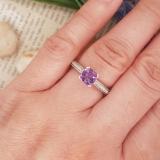 18K White Gold 6 MM Cushion Amethyst & Round White Diamond Ladies Bridal Engagement Ring