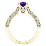 18K Yellow Gold 6 MM Cushion Amethyst & Round White Diamond Ladies Bridal Engagement Ring