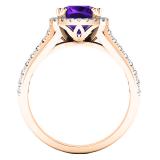 10K Rose Gold 7 MM Cushion Amethyst & Round White Diamond Ladies Bridal Halo Style Engagement Ring