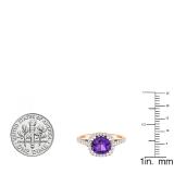 10K Rose Gold 7 MM Cushion Amethyst & Round White Diamond Ladies Bridal Halo Style Engagement Ring