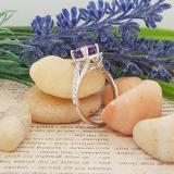 14K White Gold 7 MM Cushion Amethyst & Round White Diamond Ladies Bridal Halo Style Engagement Ring