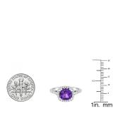 18K White Gold 7 MM Cushion Amethyst & Round White Diamond Ladies Bridal Halo Style Engagement Ring