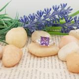 10K White Gold 7 MM Princess Amethyst & Round White Diamond Ladies Bridal Engagement Ring