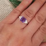 10K White Gold 7 MM Princess Amethyst & Round White Diamond Ladies Bridal Engagement Ring
