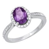 10K White Gold 8X6 MM Oval Amethyst & Round White Diamond Ladies Bridal Halo Style Engagement Ring