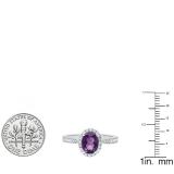10K White Gold 8X6 MM Oval Amethyst & Round White Diamond Ladies Bridal Halo Style Engagement Ring