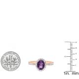18K Rose Gold 8X6 MM Oval Amethyst & Round White Diamond Ladies Bridal Halo Style Engagement Ring