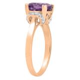 10K Rose Gold 8 MM Cushion Amethyst & Round White Diamond Ladies Bridal Engagement Ring