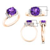 10K Rose Gold 8 MM Cushion Amethyst & Round White Diamond Ladies Bridal Engagement Ring