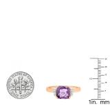 10K Rose Gold 8 MM Cushion Amethyst & Round White Diamond Ladies Bridal Engagement Ring