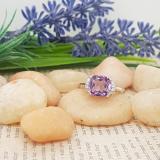 10K White Gold 8 MM Cushion Amethyst & Round White Diamond Ladies Bridal Engagement Ring