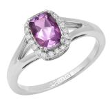 10K White Gold 7X5 MM Cushion Amethyst & Round Diamond Ladies Engagement Ring