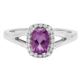 10K White Gold 7X5 MM Cushion Amethyst & Round Diamond Ladies Engagement Ring
