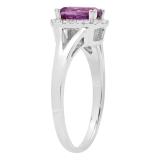 10K White Gold 7X5 MM Cushion Amethyst & Round Diamond Ladies Engagement Ring