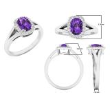 10K White Gold 7X5 MM Cushion Amethyst & Round Diamond Ladies Engagement Ring